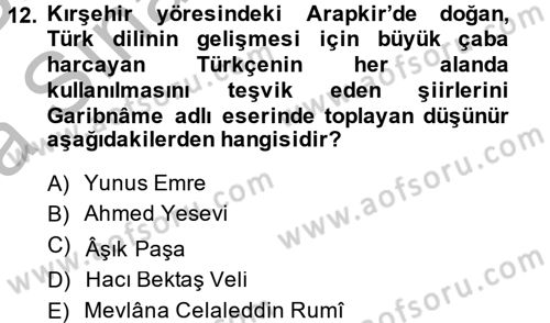 Eğitim Tarihi Dersi 2013 - 2014 Yılı (Vize) Ara Sınav Soruları 12. Soru