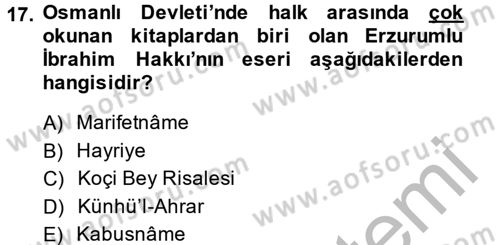 Eğitim Tarihi Dersi 2013 - 2014 Yılı (Vize) Ara Sınav Soruları 17. Soru