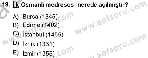 Eğitim Tarihi Dersi 2013 - 2014 Yılı (Vize) Ara Sınav Soruları 19. Soru