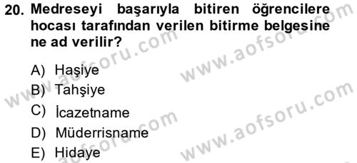 Eğitim Tarihi Dersi 2013 - 2014 Yılı (Vize) Ara Sınav Soruları 20. Soru