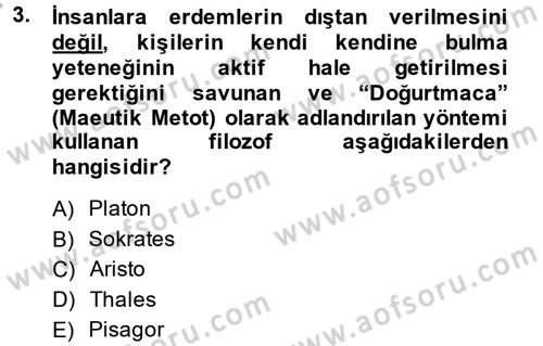 Eğitim Tarihi Dersi 2013 - 2014 Yılı (Vize) Ara Sınav Soruları 3. Soru