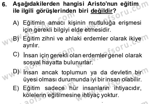 Eğitim Tarihi Dersi 2013 - 2014 Yılı (Vize) Ara Sınav Soruları 6. Soru