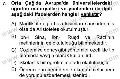 Eğitim Tarihi Dersi 2013 - 2014 Yılı (Vize) Ara Sınav Soruları 7. Soru