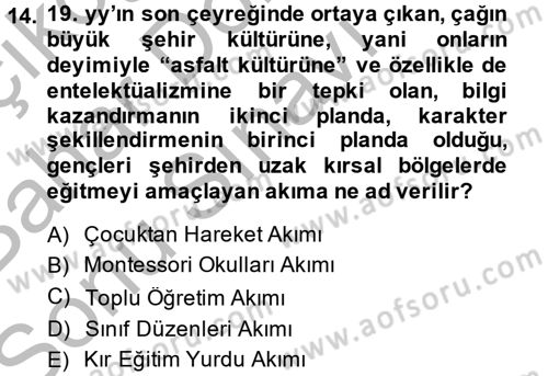 Eğitim Tarihi Dersi 2013 - 2014 Yılı (Final) Dönem Sonu Sınav Soruları 14. Soru