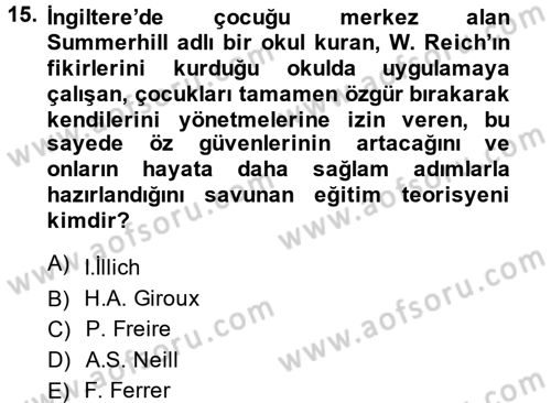 Eğitim Tarihi Dersi 2013 - 2014 Yılı (Final) Dönem Sonu Sınav Soruları 15. Soru