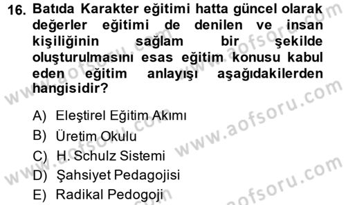 Eğitim Tarihi Dersi 2013 - 2014 Yılı (Final) Dönem Sonu Sınav Soruları 16. Soru