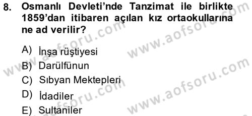 Eğitim Tarihi Dersi 2013 - 2014 Yılı (Final) Dönem Sonu Sınav Soruları 8. Soru