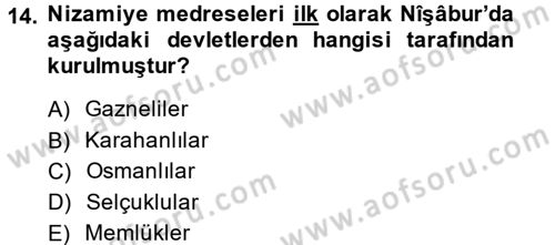 Eğitim Tarihi Dersi 2014 - 2015 Yılı (Vize) Ara Sınav Soruları 14. Soru