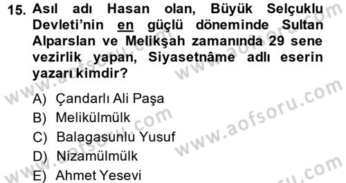 Eğitim Tarihi Dersi 2014 - 2015 Yılı (Vize) Ara Sınav Soruları 15. Soru