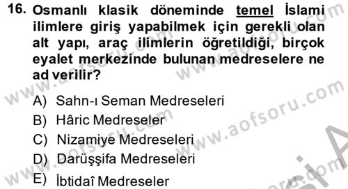 Eğitim Tarihi Dersi 2014 - 2015 Yılı (Vize) Ara Sınav Soruları 16. Soru