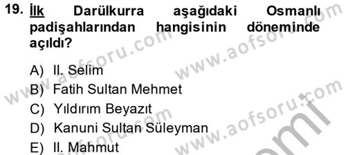 Eğitim Tarihi Dersi 2014 - 2015 Yılı (Vize) Ara Sınav Soruları 19. Soru