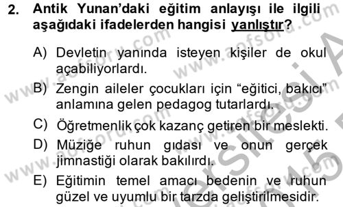 Eğitim Tarihi Dersi 2014 - 2015 Yılı (Vize) Ara Sınav Soruları 2. Soru