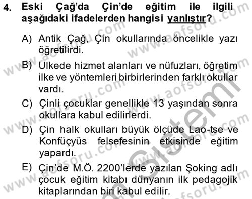 Eğitim Tarihi Dersi 2014 - 2015 Yılı (Vize) Ara Sınav Soruları 4. Soru
