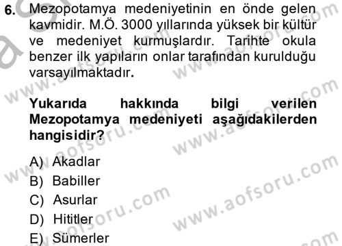 Eğitim Tarihi Dersi 2014 - 2015 Yılı (Vize) Ara Sınav Soruları 6. Soru