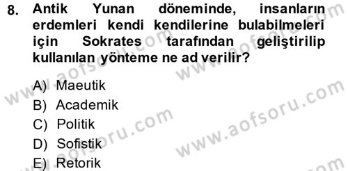 Eğitim Tarihi Dersi 2014 - 2015 Yılı (Vize) Ara Sınav Soruları 8. Soru
