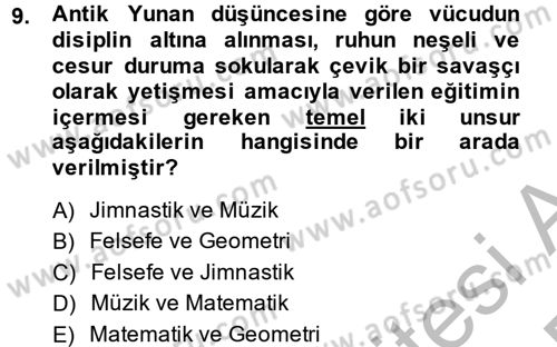 Eğitim Tarihi Dersi 2014 - 2015 Yılı (Vize) Ara Sınav Soruları 9. Soru