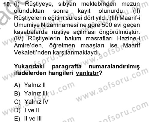 Eğitim Tarihi Dersi 2014 - 2015 Yılı (Final) Dönem Sonu Sınav Soruları 10. Soru