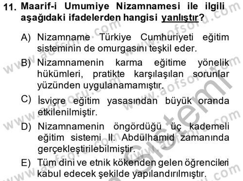 Eğitim Tarihi Dersi 2014 - 2015 Yılı (Final) Dönem Sonu Sınav Soruları 11. Soru