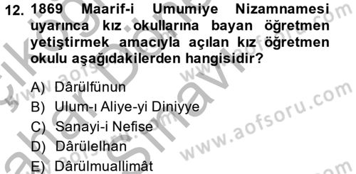 Eğitim Tarihi Dersi 2014 - 2015 Yılı (Final) Dönem Sonu Sınav Soruları 12. Soru