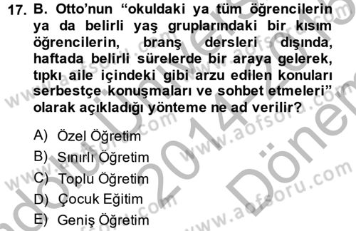 Eğitim Tarihi Dersi 2014 - 2015 Yılı (Final) Dönem Sonu Sınav Soruları 17. Soru