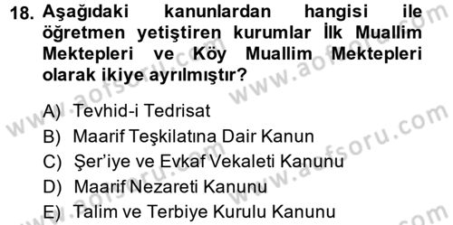 Eğitim Tarihi Dersi 2014 - 2015 Yılı (Final) Dönem Sonu Sınav Soruları 18. Soru