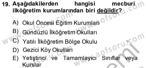 Eğitim Tarihi Dersi 2014 - 2015 Yılı (Final) Dönem Sonu Sınav Soruları 19. Soru