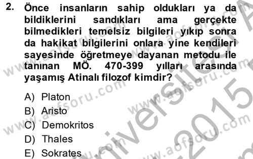 Eğitim Tarihi Dersi 2014 - 2015 Yılı (Final) Dönem Sonu Sınav Soruları 2. Soru