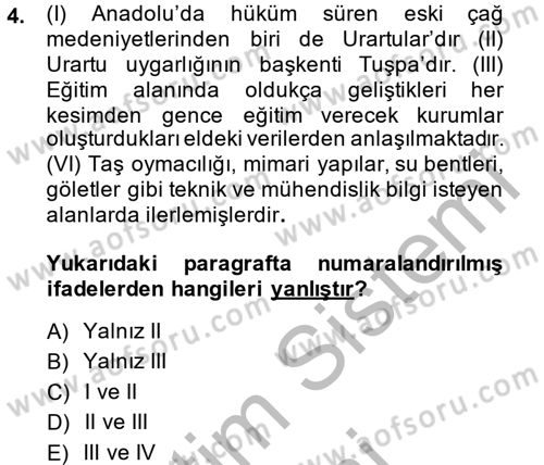 Eğitim Tarihi Dersi 2014 - 2015 Yılı (Final) Dönem Sonu Sınav Soruları 4. Soru