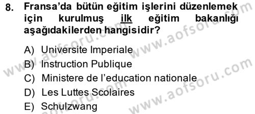 Eğitim Tarihi Dersi 2014 - 2015 Yılı (Final) Dönem Sonu Sınav Soruları 8. Soru