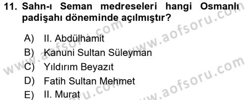 Eğitim Tarihi Dersi 2015 - 2016 Yılı (Vize) Ara Sınav Soruları 11. Soru