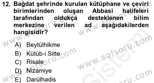 Eğitim Tarihi Dersi 2015 - 2016 Yılı (Vize) Ara Sınav Soruları 12. Soru