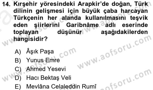 Eğitim Tarihi Dersi 2015 - 2016 Yılı (Vize) Ara Sınav Soruları 14. Soru
