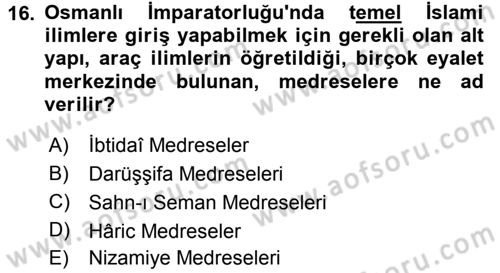 Eğitim Tarihi Dersi 2015 - 2016 Yılı (Vize) Ara Sınav Soruları 16. Soru