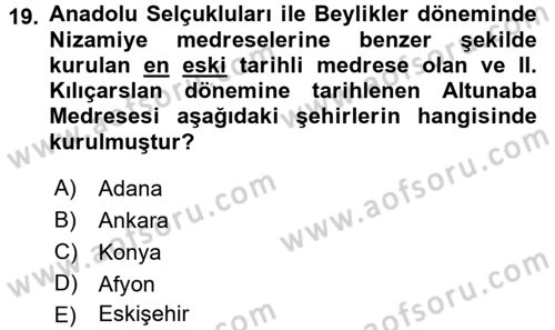 Eğitim Tarihi Dersi 2015 - 2016 Yılı (Vize) Ara Sınav Soruları 19. Soru