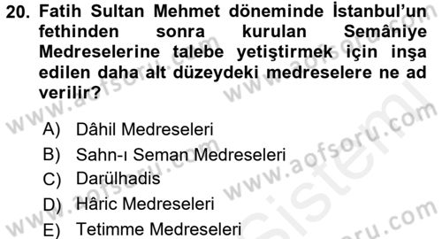 Eğitim Tarihi Dersi 2015 - 2016 Yılı (Vize) Ara Sınav Soruları 20. Soru