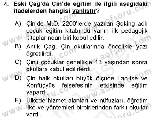 Eğitim Tarihi Dersi 2015 - 2016 Yılı (Vize) Ara Sınav Soruları 4. Soru
