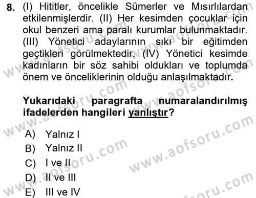 Eğitim Tarihi Dersi 2015 - 2016 Yılı (Vize) Ara Sınav Soruları 8. Soru