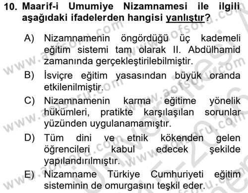 Eğitim Tarihi Dersi 2015 - 2016 Yılı (Final) Dönem Sonu Sınav Soruları 10. Soru