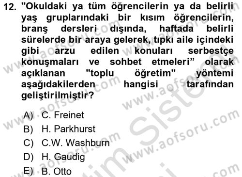 Eğitim Tarihi Dersi 2015 - 2016 Yılı (Final) Dönem Sonu Sınav Soruları 12. Soru