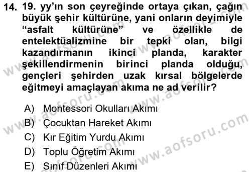 Eğitim Tarihi Dersi 2015 - 2016 Yılı (Final) Dönem Sonu Sınav Soruları 14. Soru