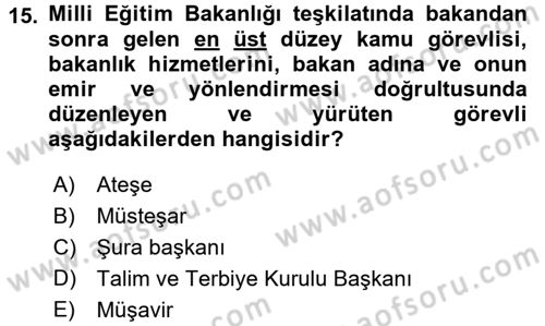 Eğitim Tarihi Dersi 2015 - 2016 Yılı (Final) Dönem Sonu Sınav Soruları 15. Soru