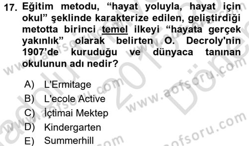 Eğitim Tarihi Dersi 2015 - 2016 Yılı (Final) Dönem Sonu Sınav Soruları 17. Soru
