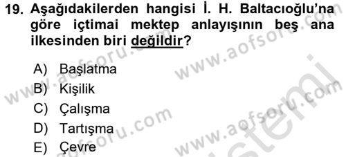 Eğitim Tarihi Dersi 2015 - 2016 Yılı (Final) Dönem Sonu Sınav Soruları 19. Soru