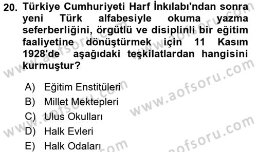 Eğitim Tarihi Dersi 2015 - 2016 Yılı (Final) Dönem Sonu Sınav Soruları 20. Soru