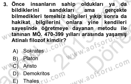Eğitim Tarihi Dersi 2015 - 2016 Yılı (Final) Dönem Sonu Sınav Soruları 3. Soru