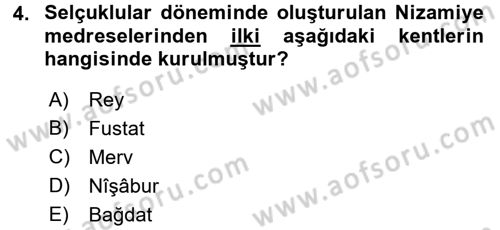 Eğitim Tarihi Dersi 2015 - 2016 Yılı (Final) Dönem Sonu Sınav Soruları 4. Soru