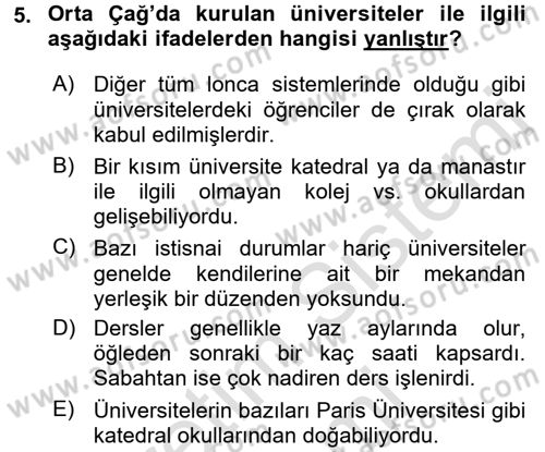 Eğitim Tarihi Dersi 2015 - 2016 Yılı (Final) Dönem Sonu Sınav Soruları 5. Soru