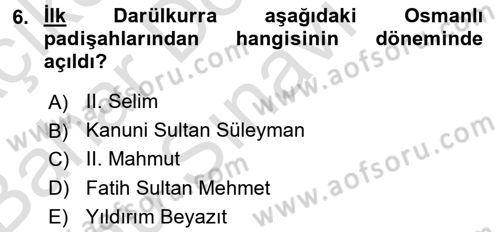 Eğitim Tarihi Dersi 2015 - 2016 Yılı (Final) Dönem Sonu Sınav Soruları 6. Soru