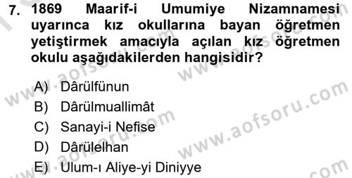 Eğitim Tarihi Dersi 2015 - 2016 Yılı (Final) Dönem Sonu Sınav Soruları 7. Soru
