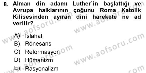 Eğitim Tarihi Dersi 2015 - 2016 Yılı (Final) Dönem Sonu Sınav Soruları 8. Soru